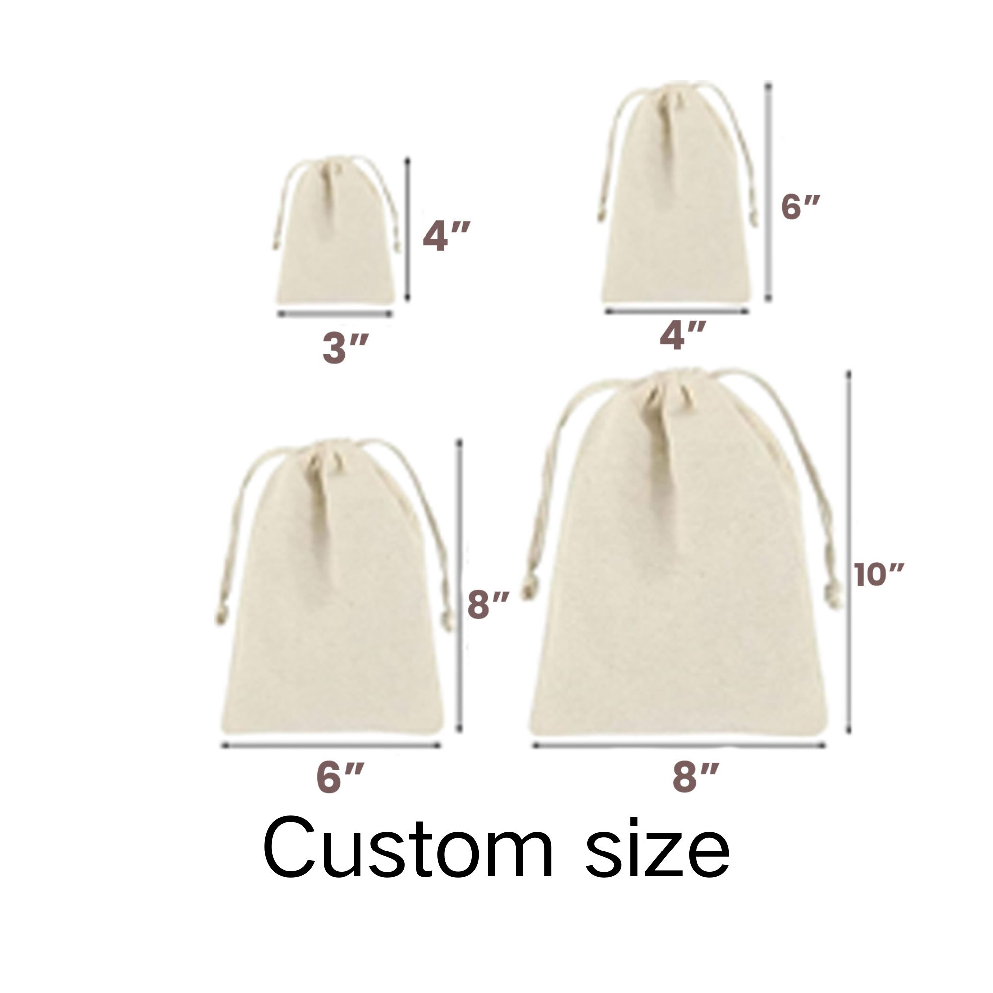 Canvas bags with drawstrings.