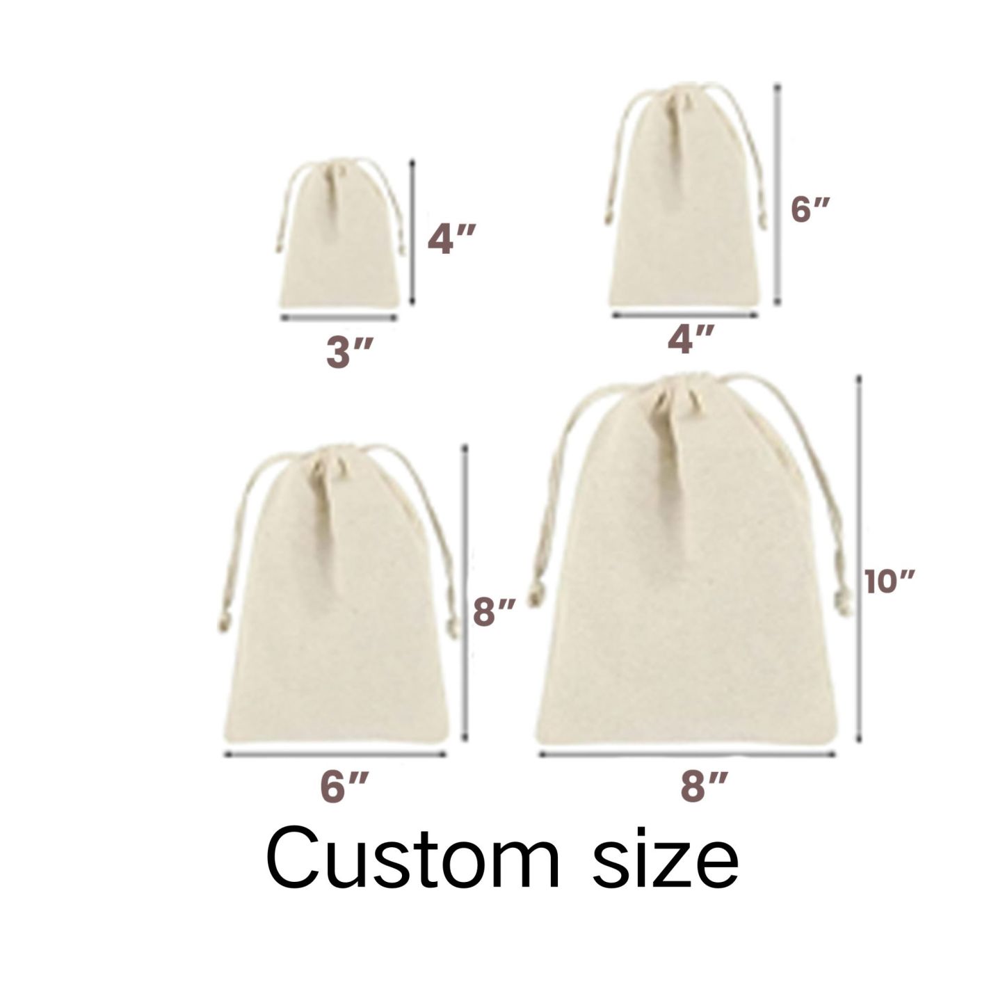 Canvas bags with drawstrings.