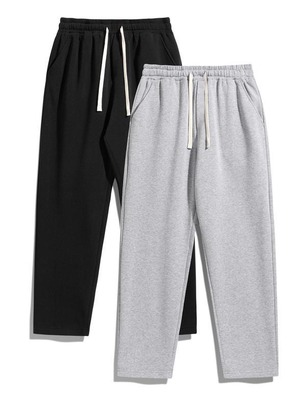 Men's Solid Thermal Lined Drawstring Waist Pants, Casual Relaxed Comfy Regular Fit Plain Straight Leg Trousers for Fall & Winter, Pants for Men, Men's Bottoms for Daily Wear, Work Pants Men, Mens Pants, Menswear, Street Style