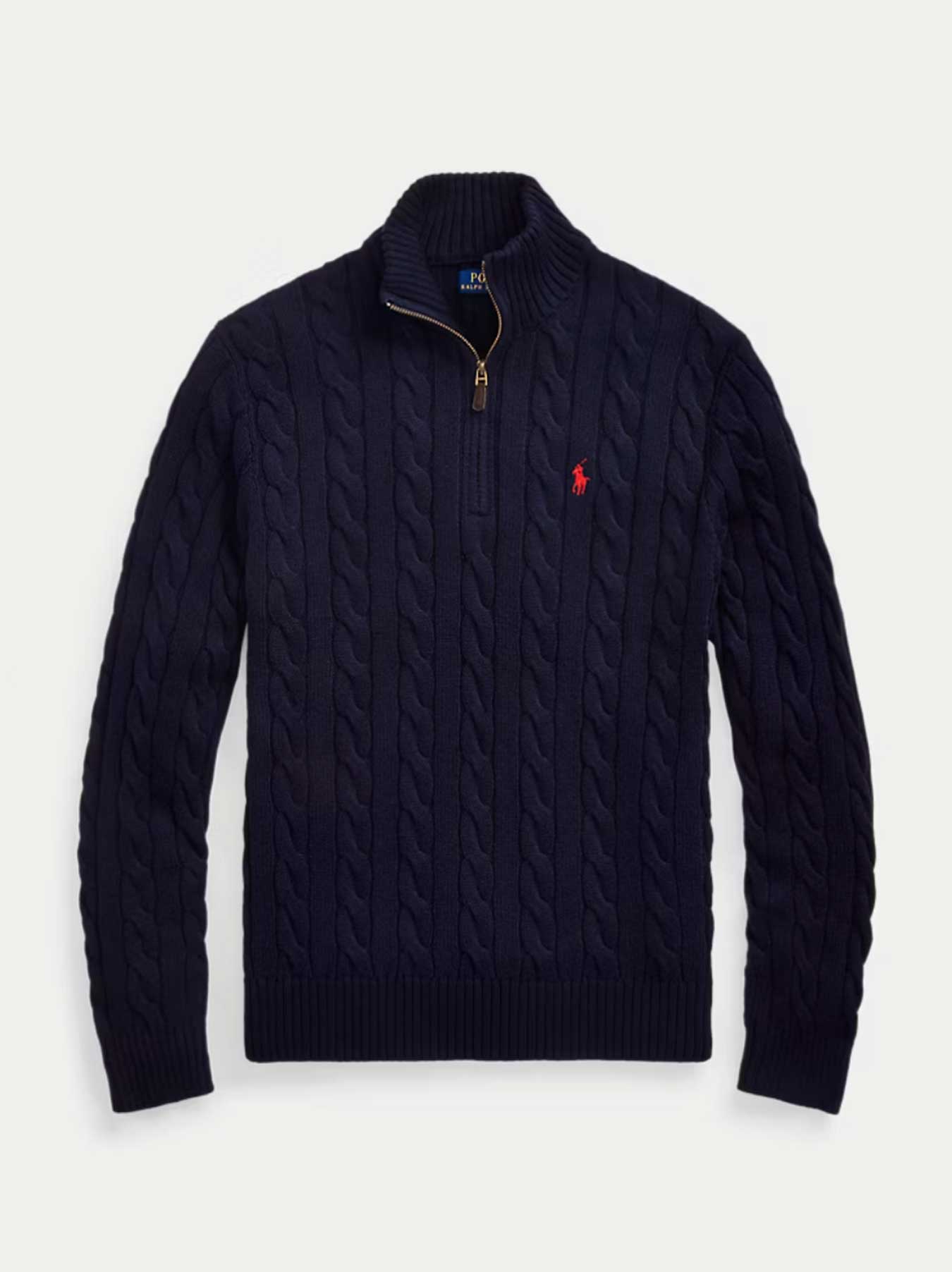   - Cable-Knit Cotton Sweater With Zipper Blue