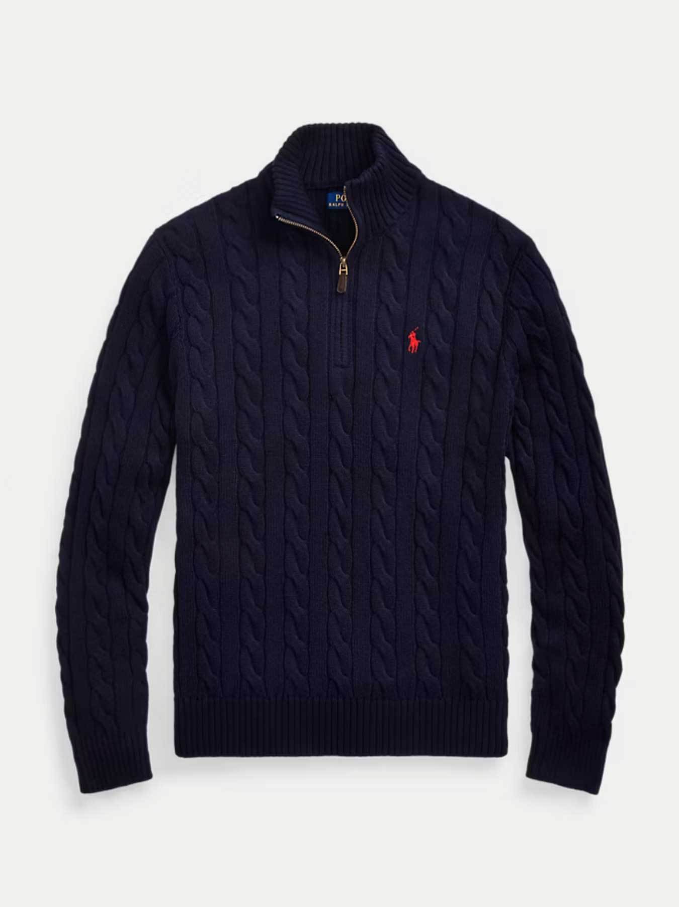   - Cable-Knit Cotton Sweater With Zipper Blue