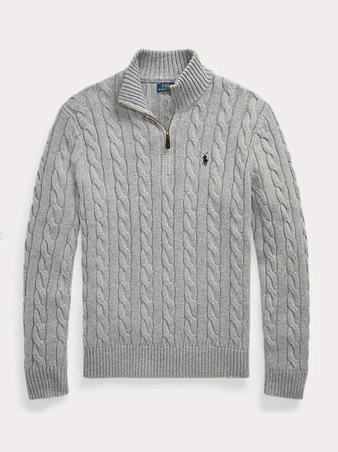   - Cable-Knit Cotton Sweater With Zipper Grey