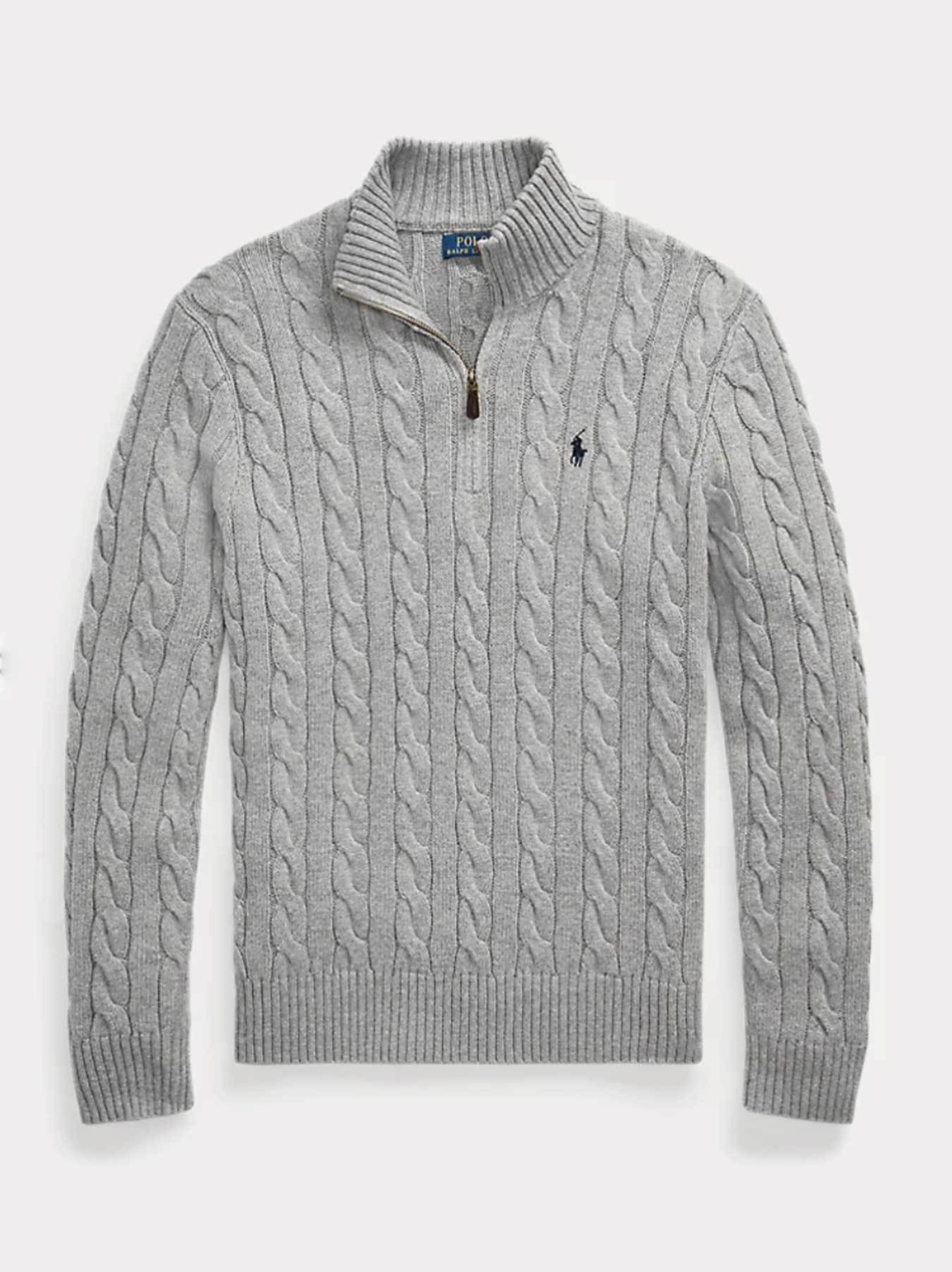   - Cable-Knit Cotton Sweater With Zipper Grey