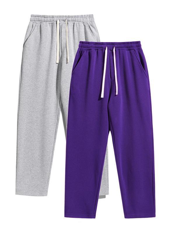 Men's Solid Thermal Lined Drawstring Waist Pants, Casual Relaxed Comfy Regular Fit Plain Straight Leg Trousers for Fall & Winter, Pants for Men, Men's Bottoms for Daily Wear, Work Pants Men, Mens Pants, Menswear, Street Style