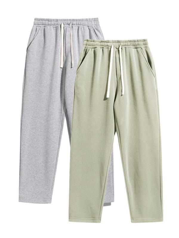 Men's Solid Thermal Lined Drawstring Waist Pants, Casual Relaxed Comfy Regular Fit Plain Straight Leg Trousers for Fall & Winter, Pants for Men, Men's Bottoms for Daily Wear, Work Pants Men, Mens Pants, Menswear, Street Style