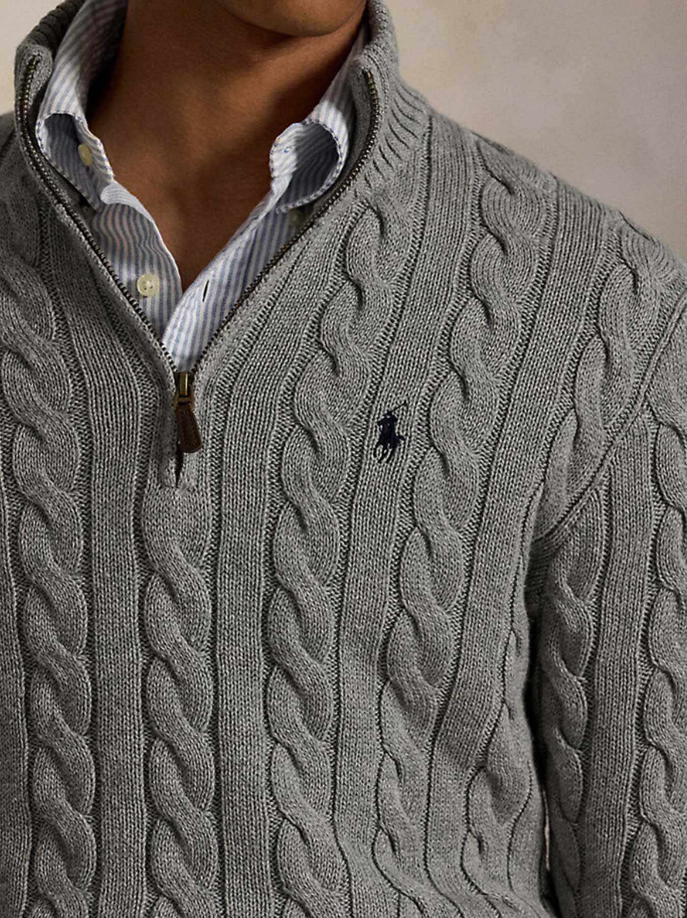   - Cable-Knit Cotton Sweater With Zipper Grey