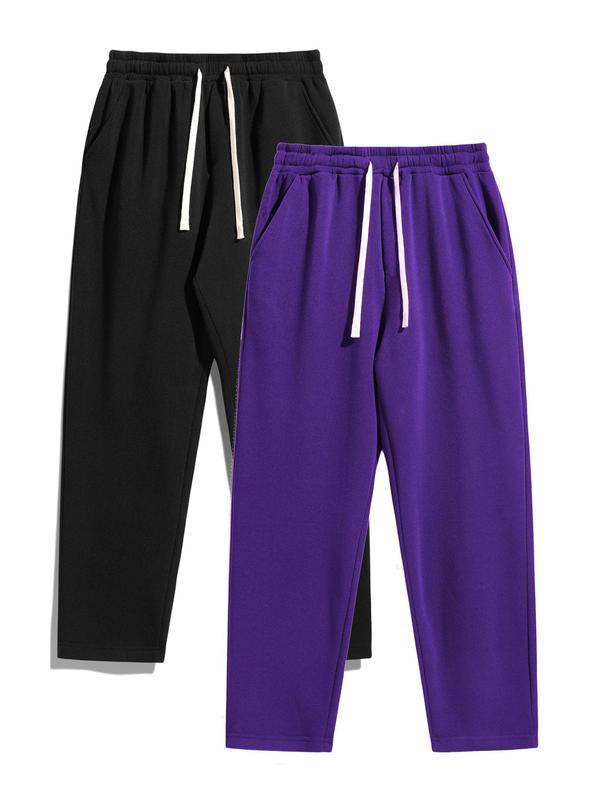 Men's Solid Thermal Lined Drawstring Waist Pants, Casual Relaxed Comfy Regular Fit Plain Straight Leg Trousers for Fall & Winter, Pants for Men, Men's Bottoms for Daily Wear, Work Pants Men, Mens Pants, Menswear, Street Style