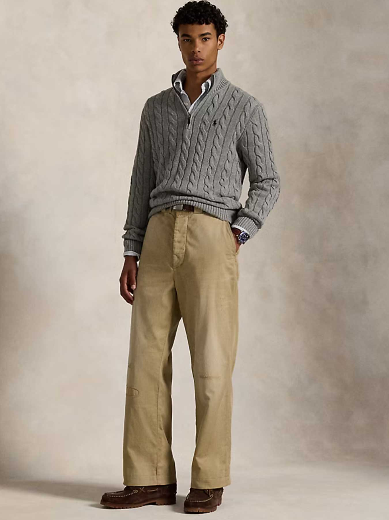   - Cable-Knit Cotton Sweater With Zipper Grey