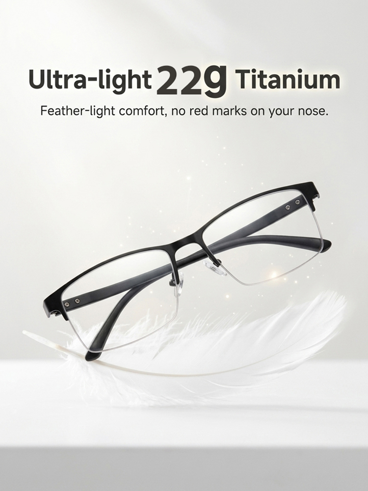 【Adaptive Smart Vision】👓Ultra-light Titanium Alloy Smart Photochromic Half-frame Reading Glasses- Instantly adapts to presbyopia, myopia & astigmatism. No eye exam!