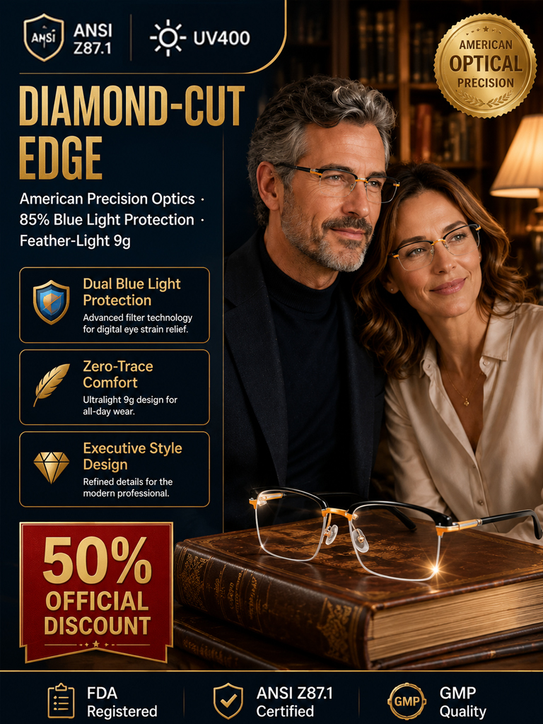 【North America Exclusive】Fashion Rimless Diamond-Cut Pattern Glasses-No eye exam needed • Lifetime use • Auto-focus from -4.0° to +7.0° 