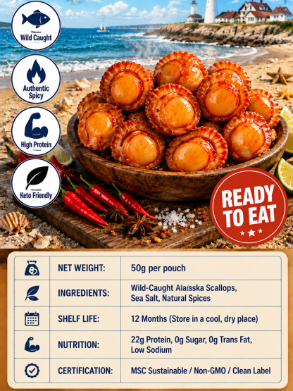 【Buy 1 Get 2 FREE】🦐✨Alaska Spicy Scallops | Natural Omega-3 Source, Keto Friendly Zero Guilt Seafood Snack
