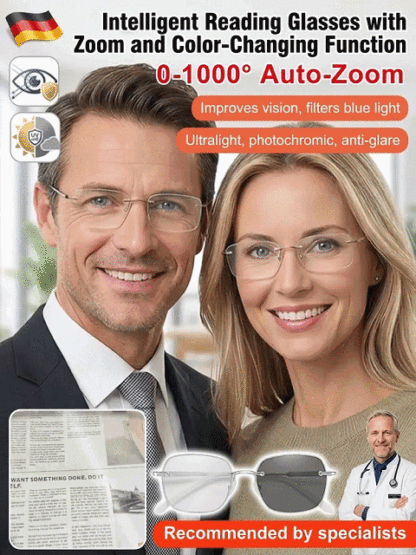 👓【Auto-Focus Tech】❤️ZeissFocus Pro™ - 0.1s Auto-Adjust for Presbyopia, Myopia & Astigmatism!🏅Blue-Light Filter + UV Photochromic + Anti-Fog in One!