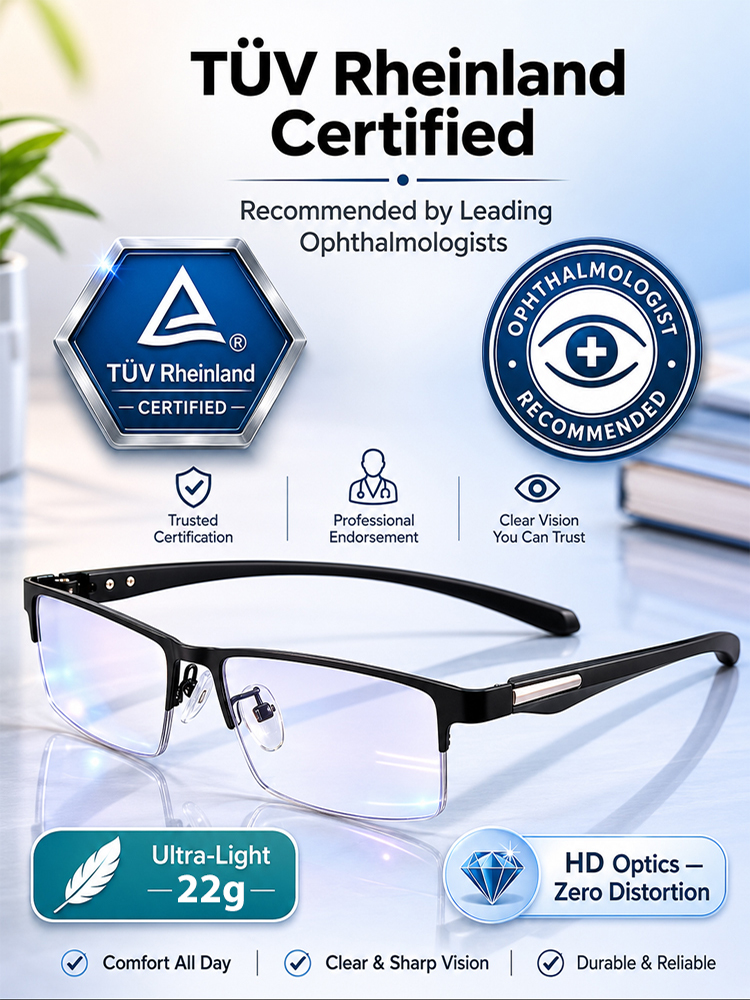 【Adaptive Smart Vision】👓Ultra-light Titanium Alloy Smart Photochromic Half-frame Reading Glasses- Instantly adapts to presbyopia, myopia & astigmatism. No eye exam!