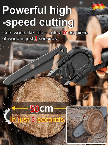 Cuts through 50cm thick wood in just 3 seconds！Operable with one hand！