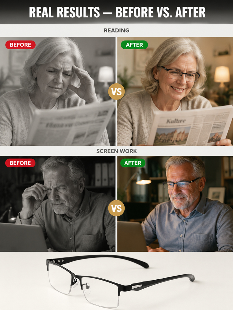 【Adaptive Smart Vision】👓Ultra-light Titanium Alloy Smart Photochromic Half-frame Reading Glasses- Instantly adapts to presbyopia, myopia & astigmatism. No eye exam!