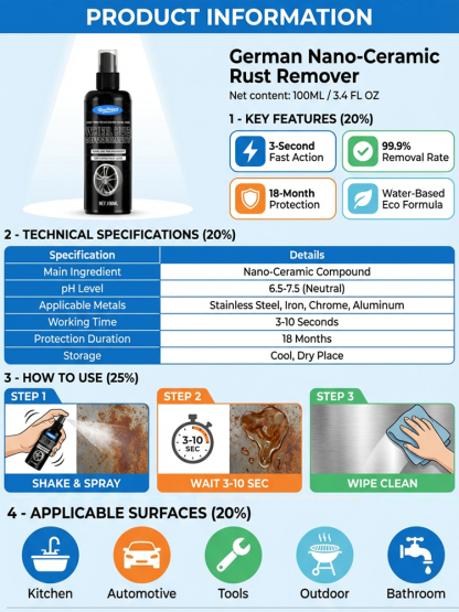 【🔥 Metal Rust Remover and Restorer】🍃Removes rust in 3 seconds - 🛡️Non-toxic and odorless - ✨Non-corrosive to metal - ⏱️Provides 50 years of rust protection