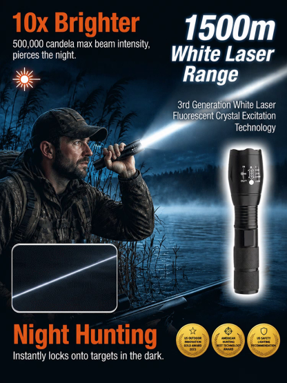 【Ultra Bright Sky Cannon】High Power Zoomable White Laser Flashlight- 20,000 lumens, hyper-focused beam