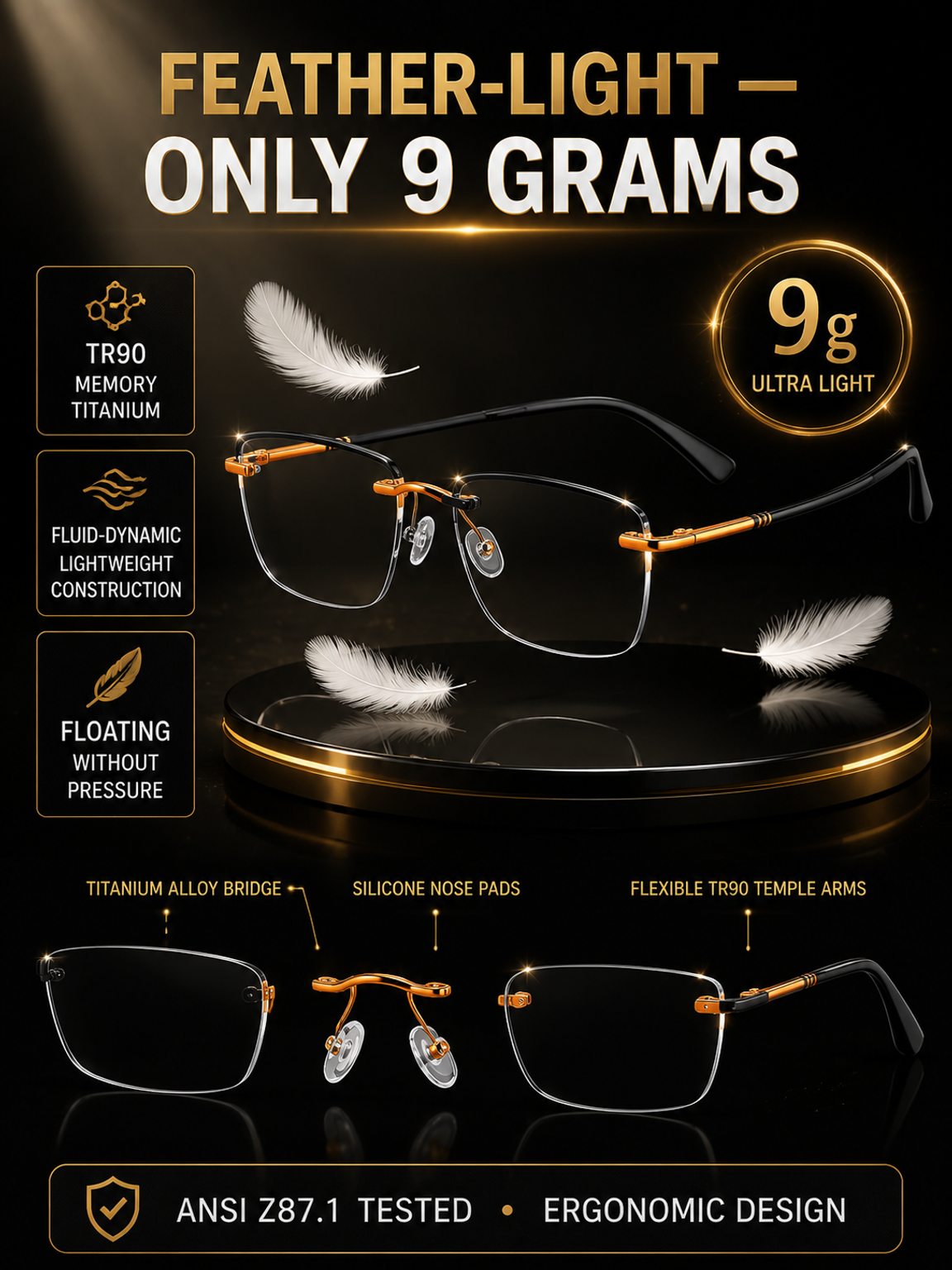 【North America Exclusive】Fashion Rimless Diamond-Cut Pattern Glasses-No eye exam needed • Lifetime use • Auto-focus from -4.0° to +7.0° 