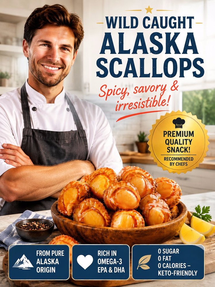 【Buy 1 Get 1 FREE】🦪✨Alaska Spicy Scallops | Natural Omega-3 Source, Keto Friendly Zero Guilt Seafood Snack