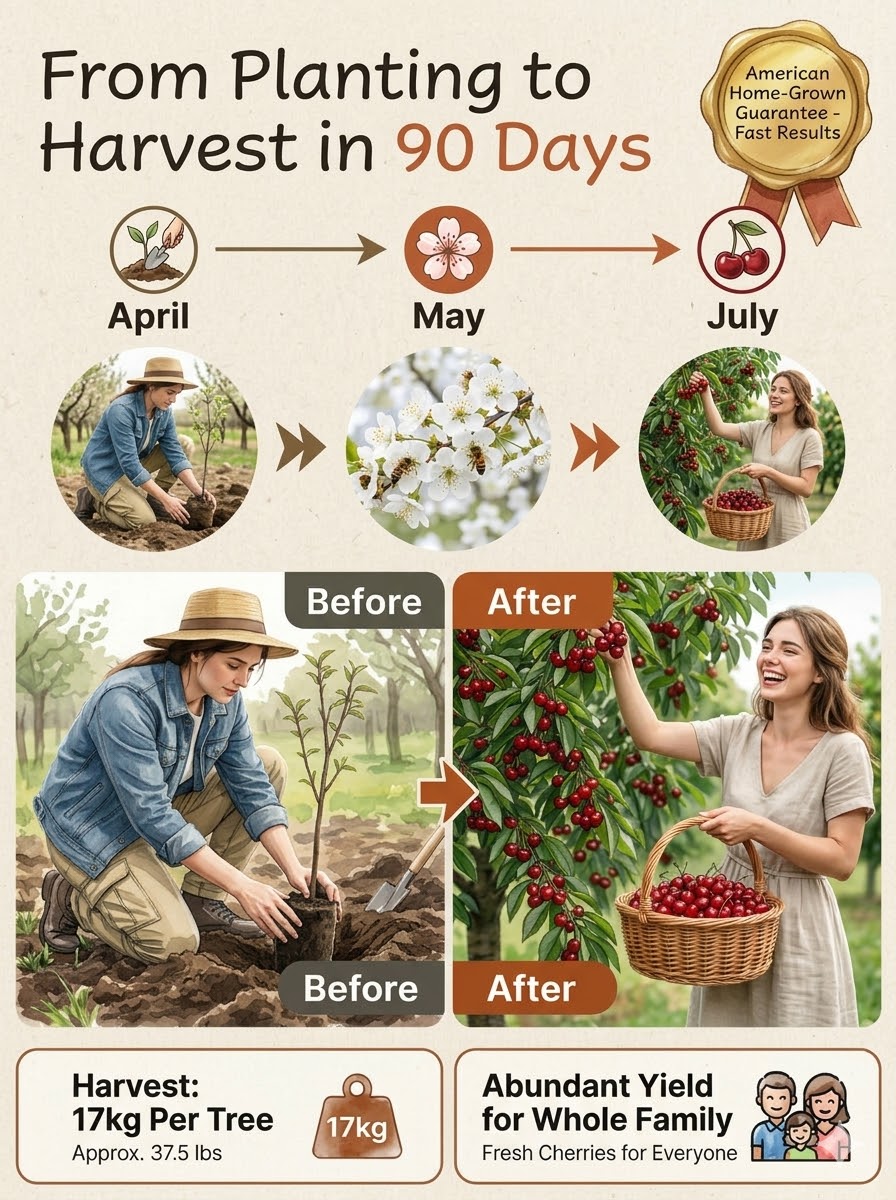 【No fruit, full refund】2-Year-Old Improved Early-Maturing Cherry Tree Saplings 🍒 | Fruits in First Year 🚀 | Self-Pollinating 🐝 | Suitable for Pots ✅ | Live Guarantee✅