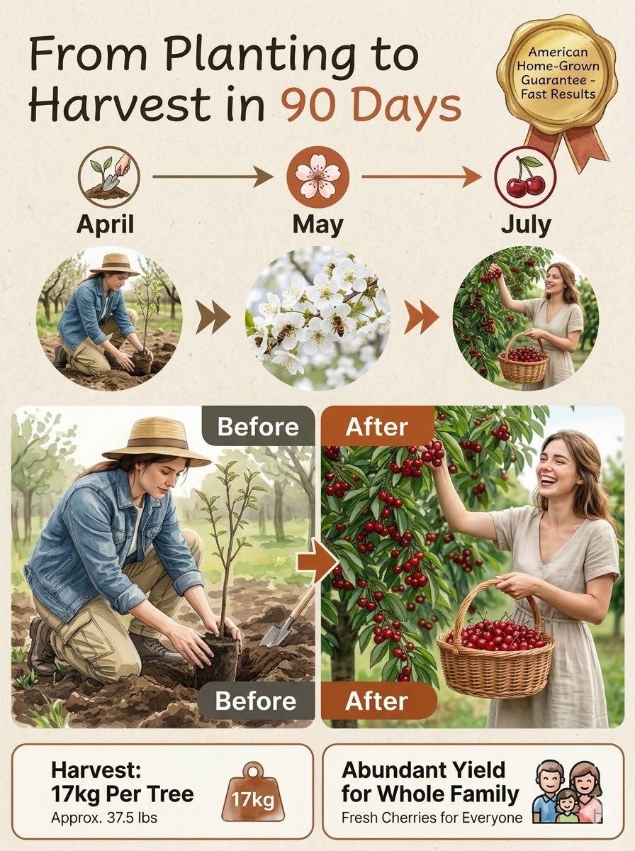 【No fruit, full refund】2-Year-Old Improved Early-Maturing Cherry Tree Saplings 🍒 | Fruits in First Year 🚀 | Self-Pollinating 🐝 | Suitable for Pots ✅ | Live Guarantee✅
