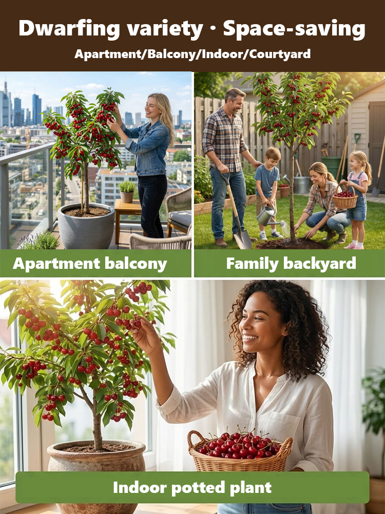 【No fruit, full refund】2-Year-Old Improved Early-Maturing Cherry Tree Saplings 🍒 | Fruits in First Year 🚀 | Self-Pollinating 🐝 | Suitable for Pots ✅ | Live Guarantee✅