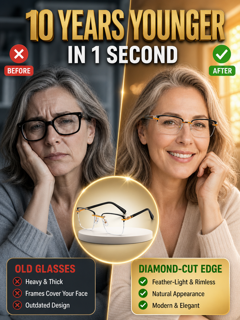 【North America Exclusive】Fashion Rimless Diamond-Cut Pattern Glasses-No eye exam needed • Lifetime use • Auto-focus from -4.0° to +7.0° 