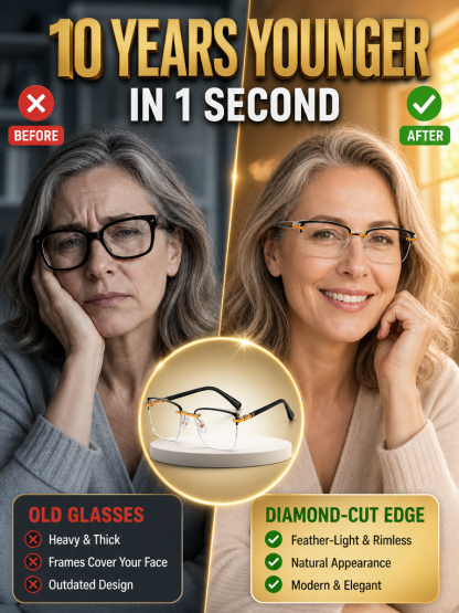 【North America Exclusive】Fashion Rimless Diamond-Cut Pattern Glasses-No eye exam needed • Lifetime use • Auto-focus from -4.0° to +7.0° 