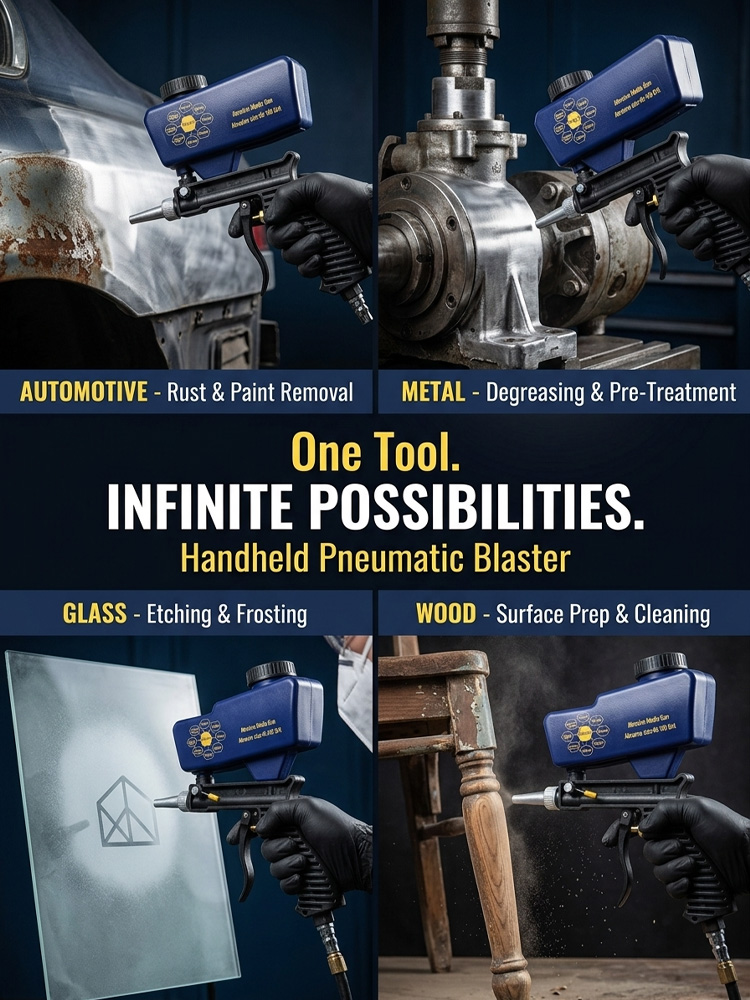 Small handheld pneumatic sandblasting gun