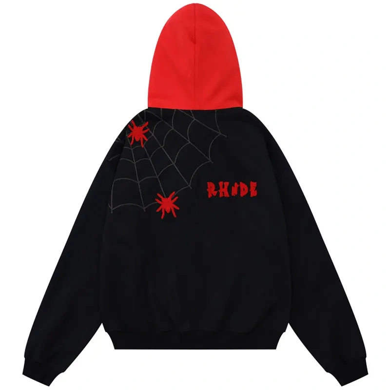 Spider Web Full Zip Up Sweatshirt 2024 Harajuku Punk Jacket Hoodie