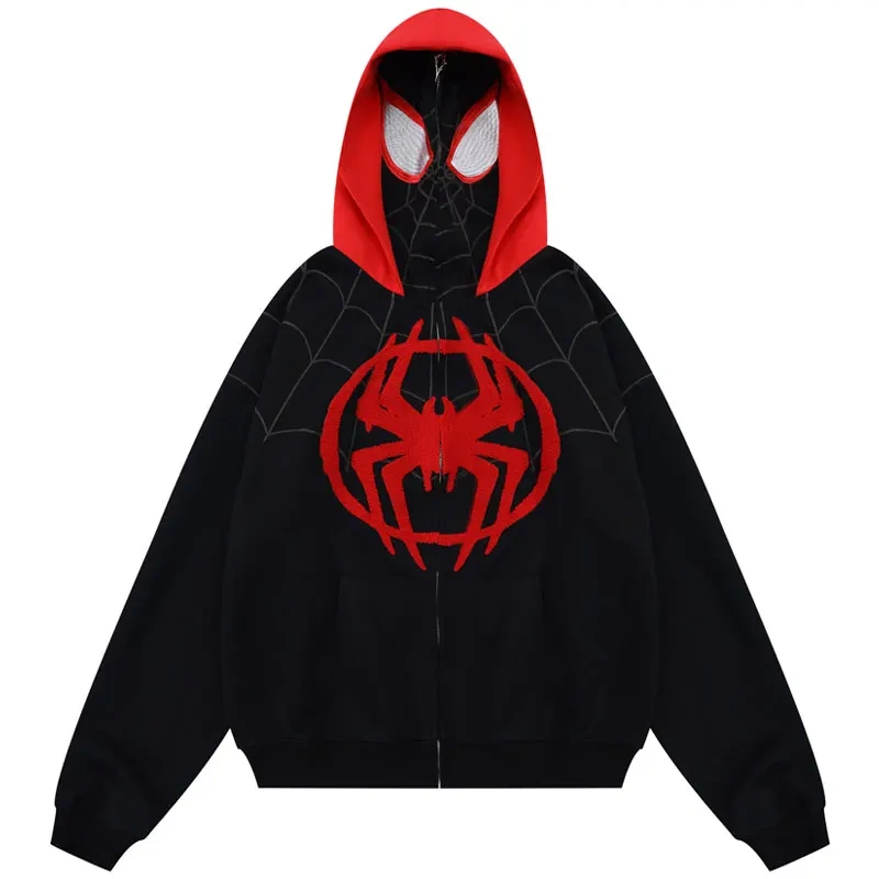 Spider Web Full Zip Up Sweatshirt 2024 Harajuku Punk Jacket Hoodie