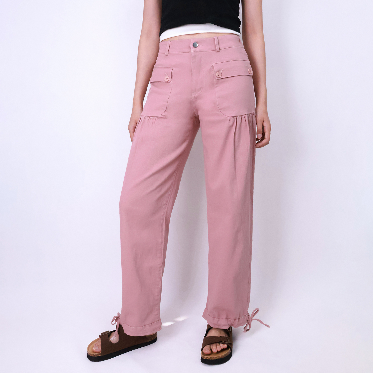 Pwest Stretchy mid-rise front pockets Comfortably loose ankle ties Lotus Tube Jeans