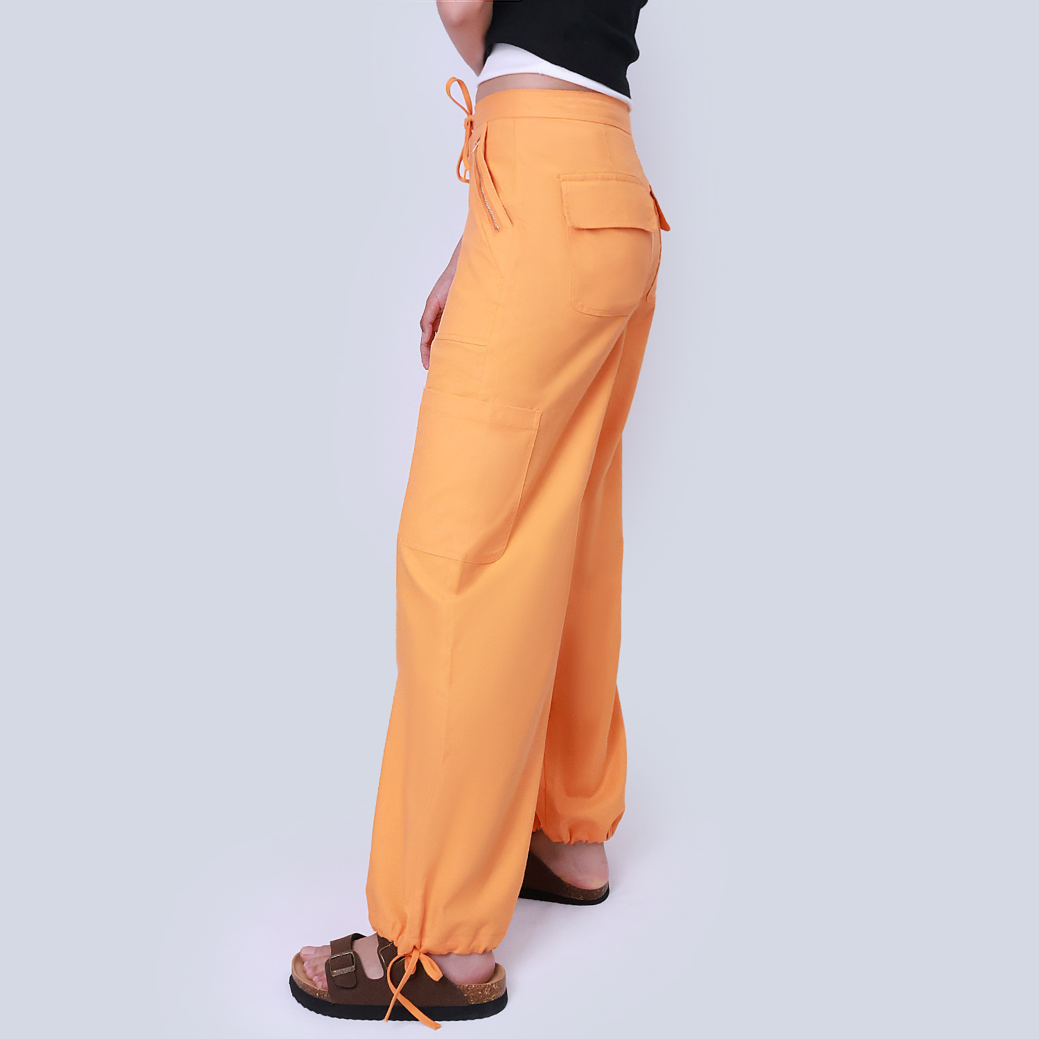 Pwest Women's Adjustable Stretchy Linen-Blend Wide-Leg Cargo Pant