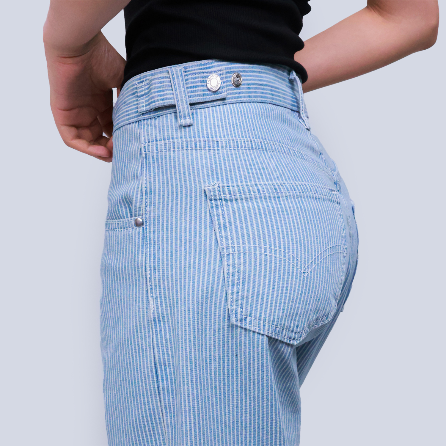 Pwest High Rise Womens Adjustable Button Casual Cinch Baggy Straight Leg Jeans