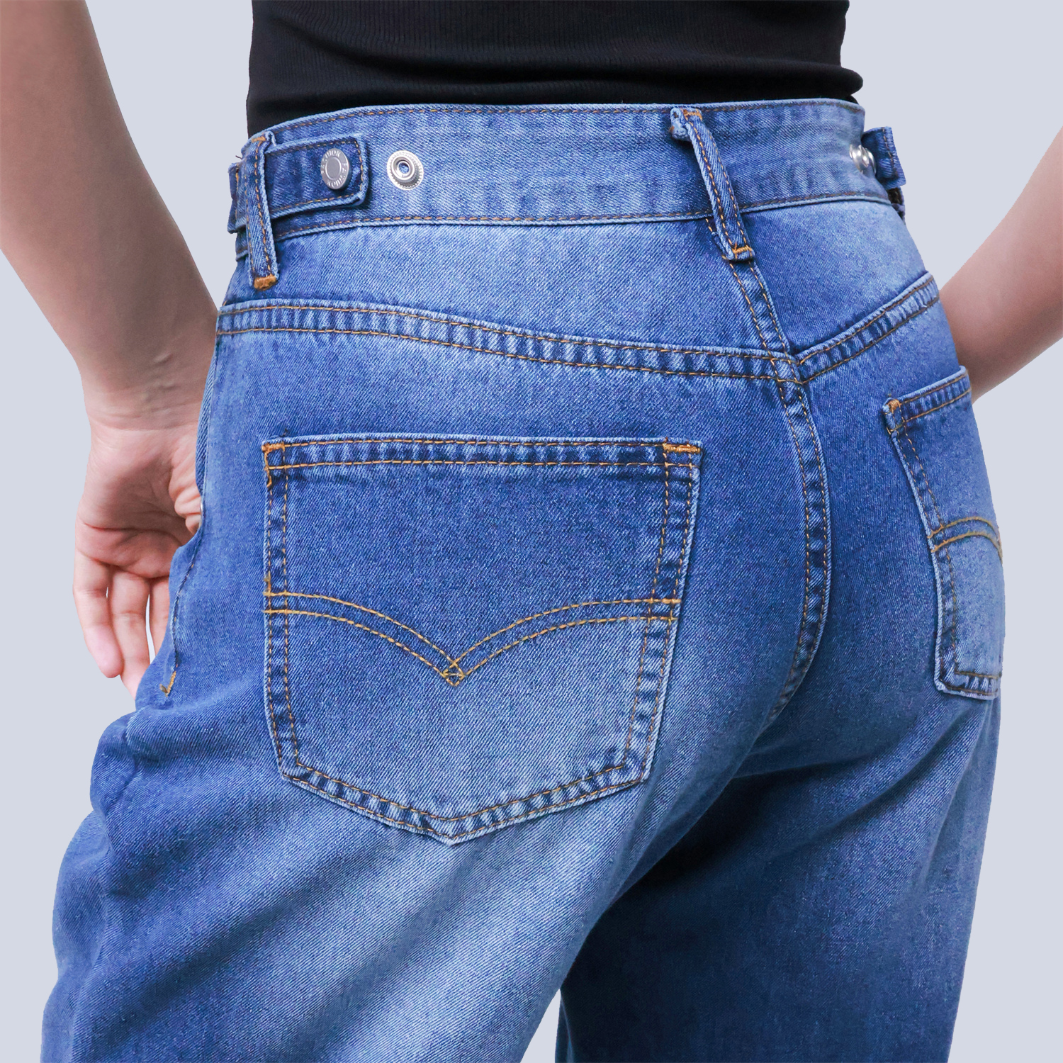 Pwest High Rise Womens Adjustable Button Casual Cinch Baggy Straight Leg Jeans