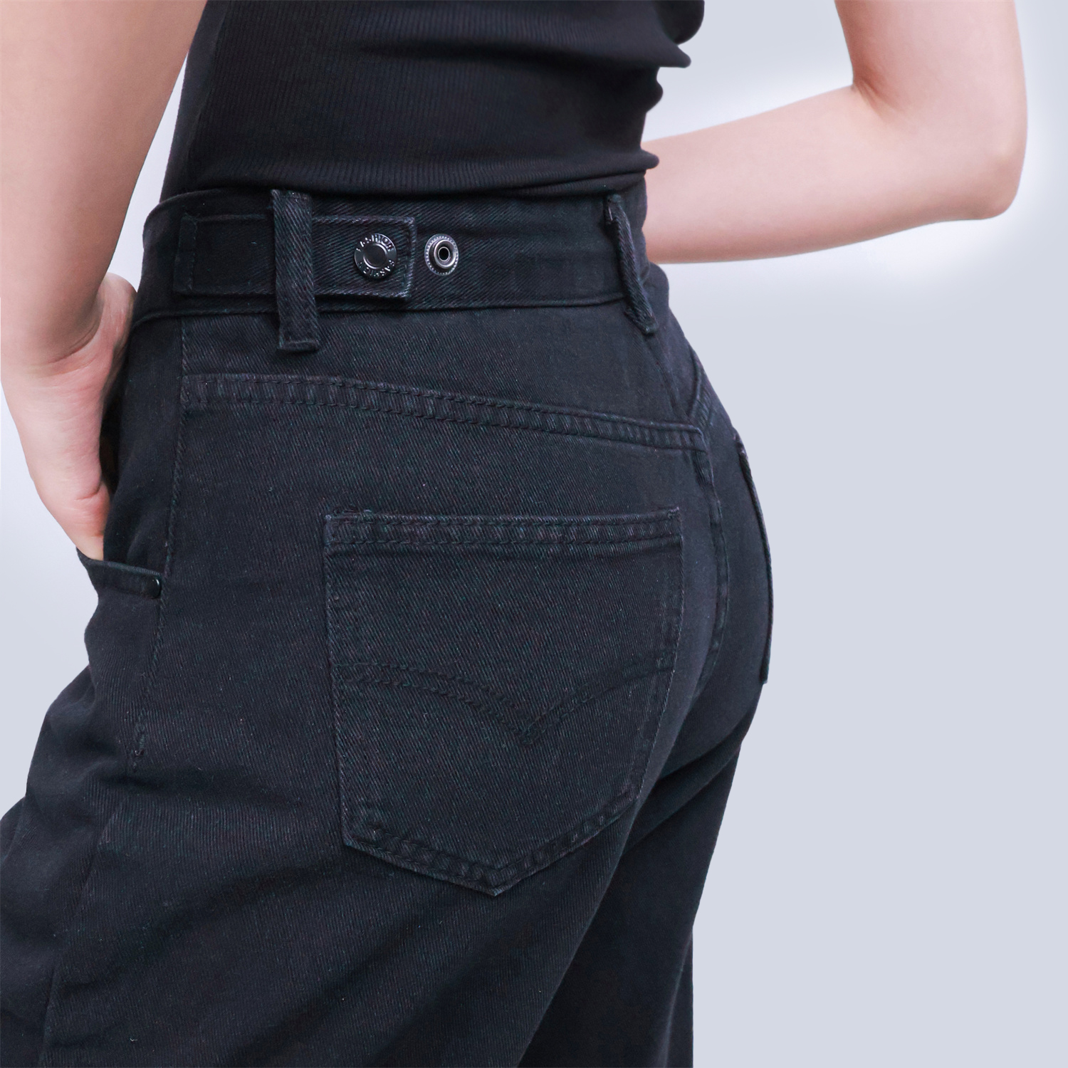 Pwest High Rise Womens Adjustable Button Casual Cinch Baggy Straight Leg Jeans