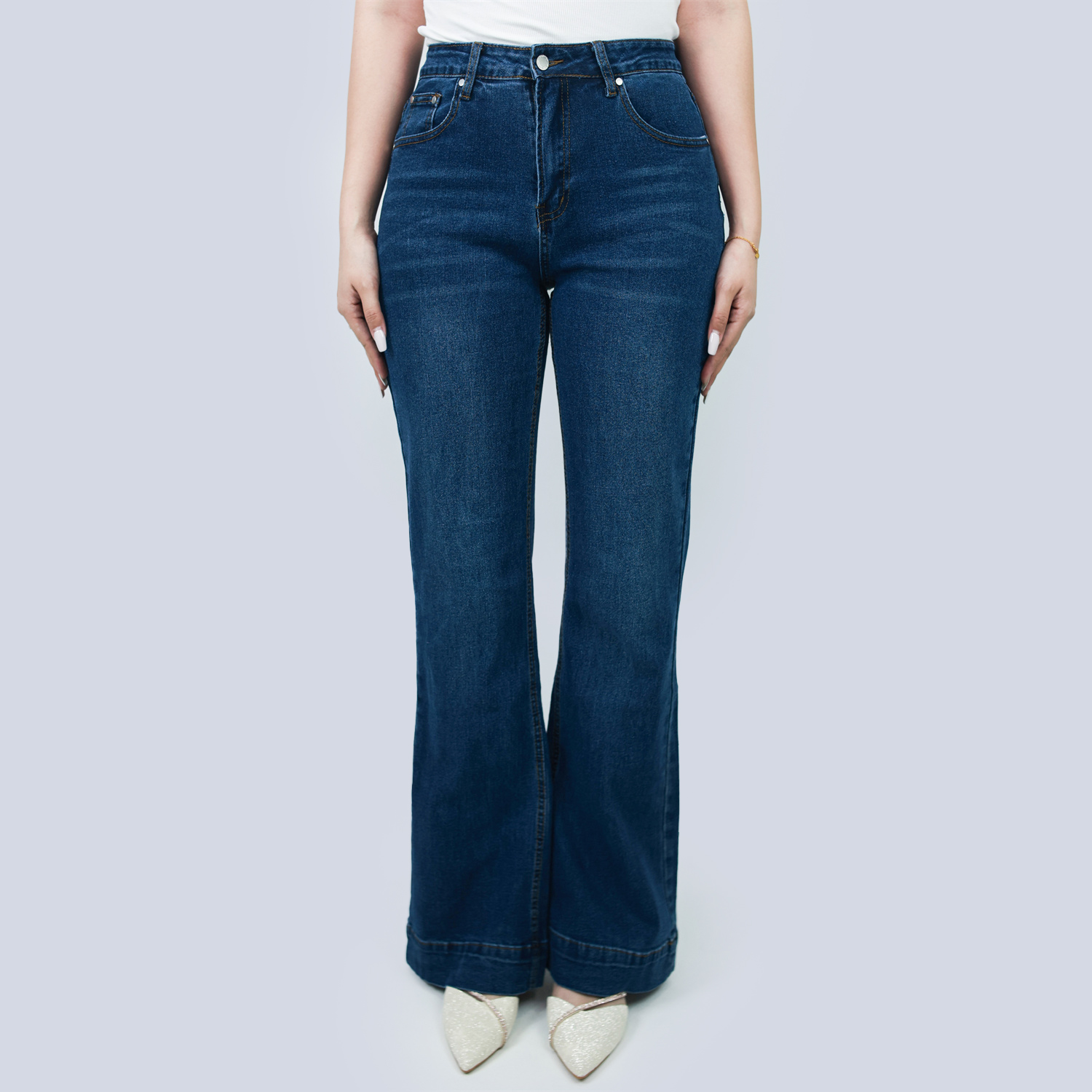 Pwest Women's High Waisted Stretch Tummy Lift Sculpt Flare Jeans