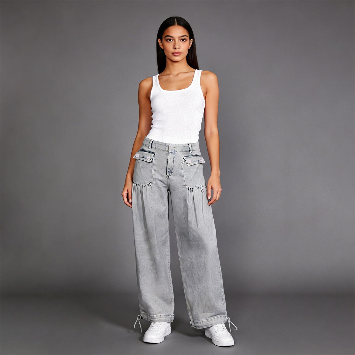 Pwest Front Pockets Lotus Tube Jeans