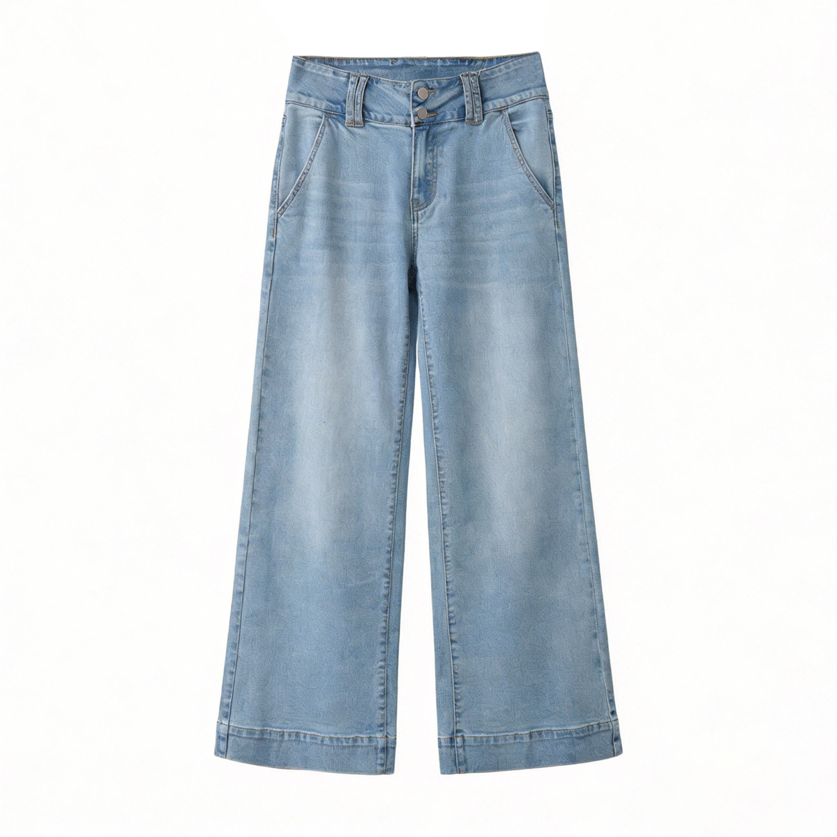 Pwest High Rise Double Button Wide Leg Jeans