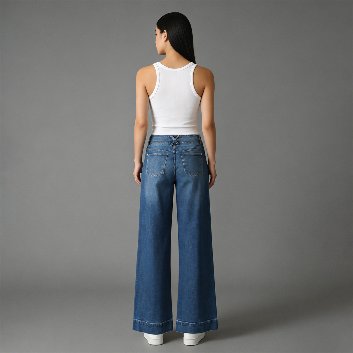 Pwest High Rise Double Button Wide Leg Jeans