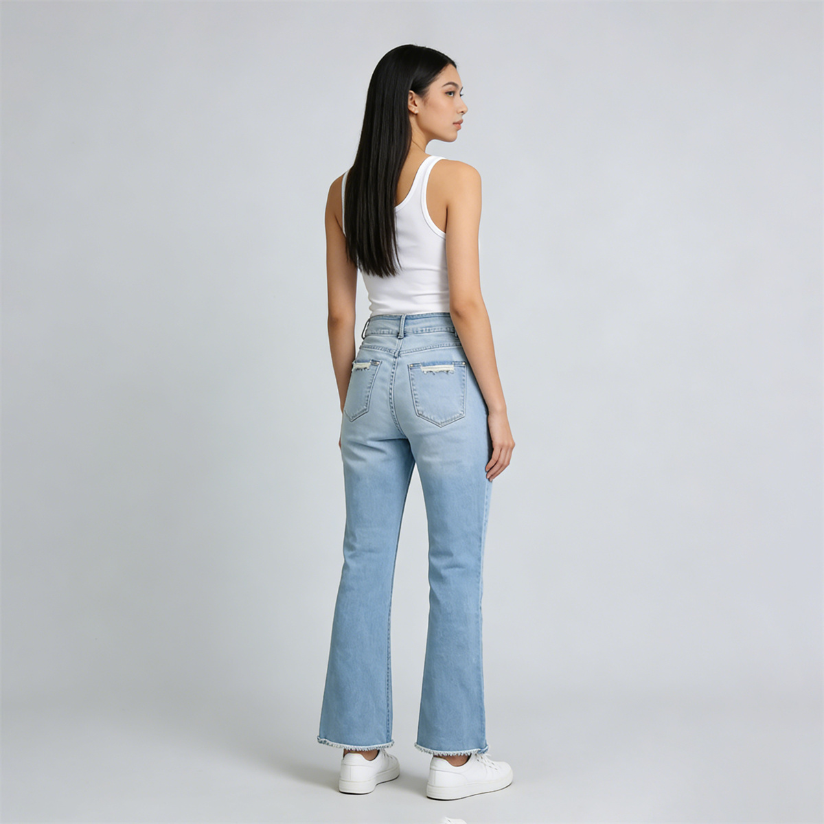 Pwest Vintage Double Button Frayed Hem Bootcut Jeans 