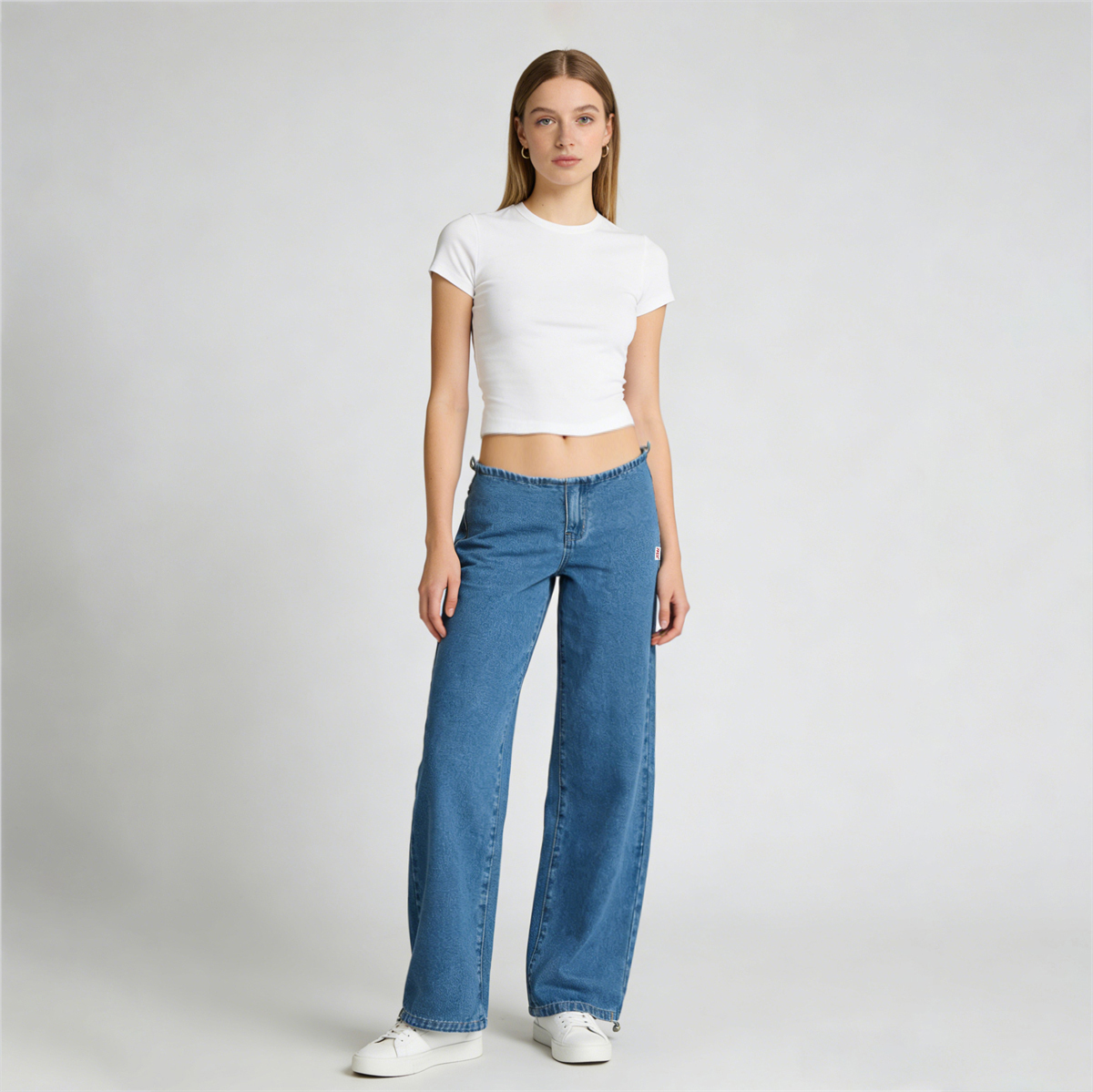 Pwest NYC Adjustable Low-Rise Wide-Leg Jeans 
