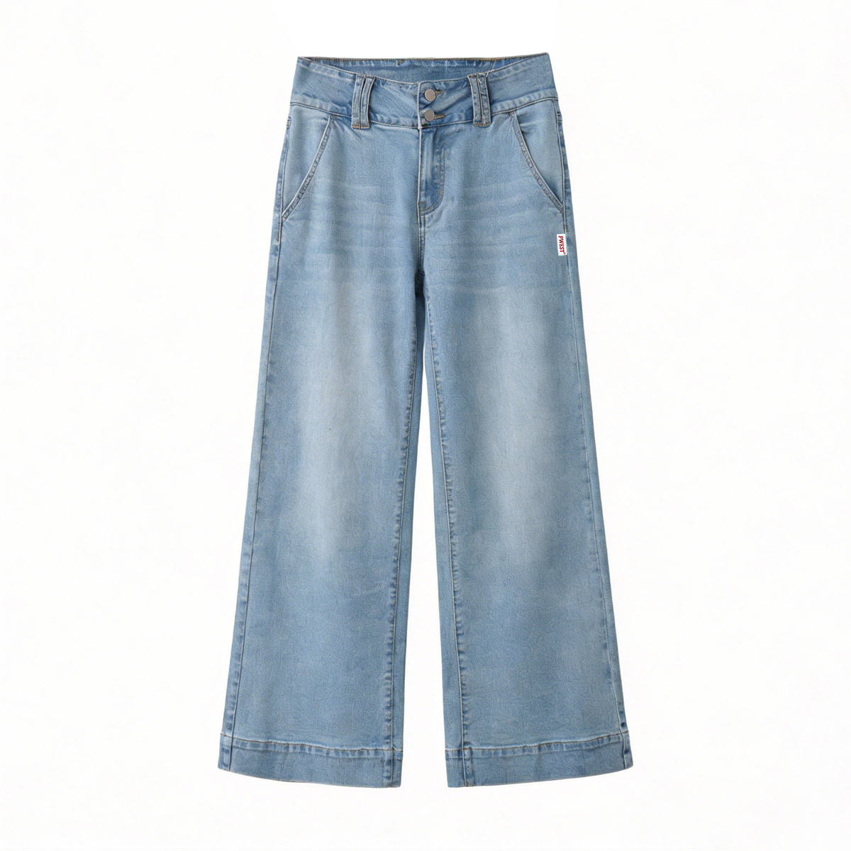 Pwest High Rise Double Button Wide Leg Jeans