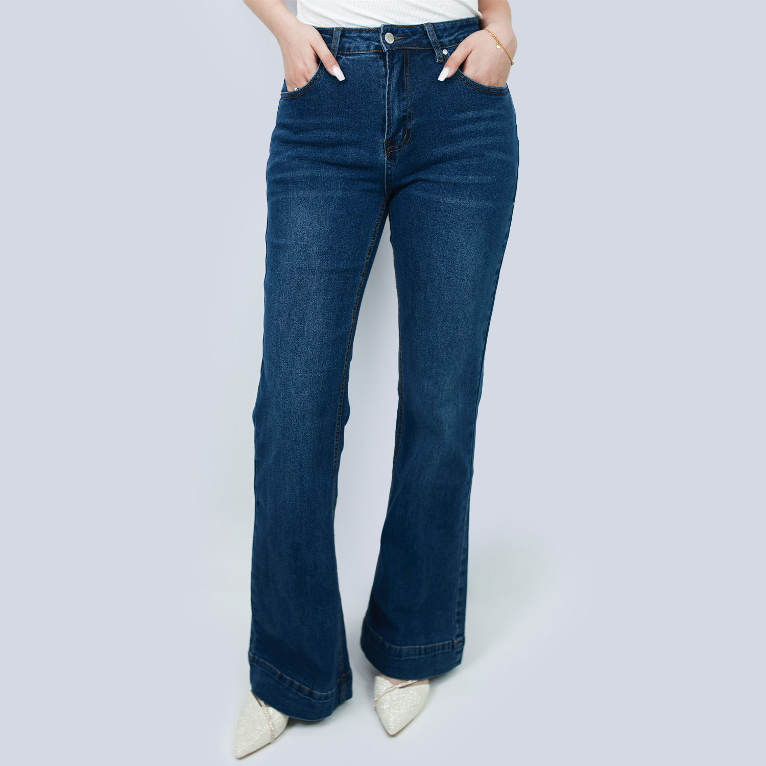 Pwest Women's High Waisted Stretch Tummy Lift Sculpt Flare Jeans