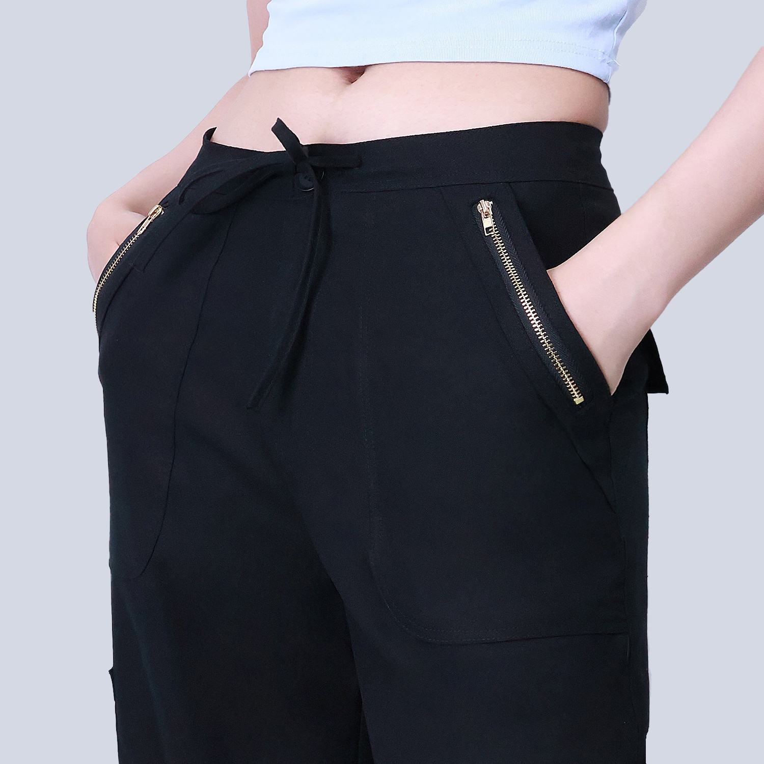 Pwest Women's Adjustable Stretchy Linen-Blend Wide-Leg Cargo Pant