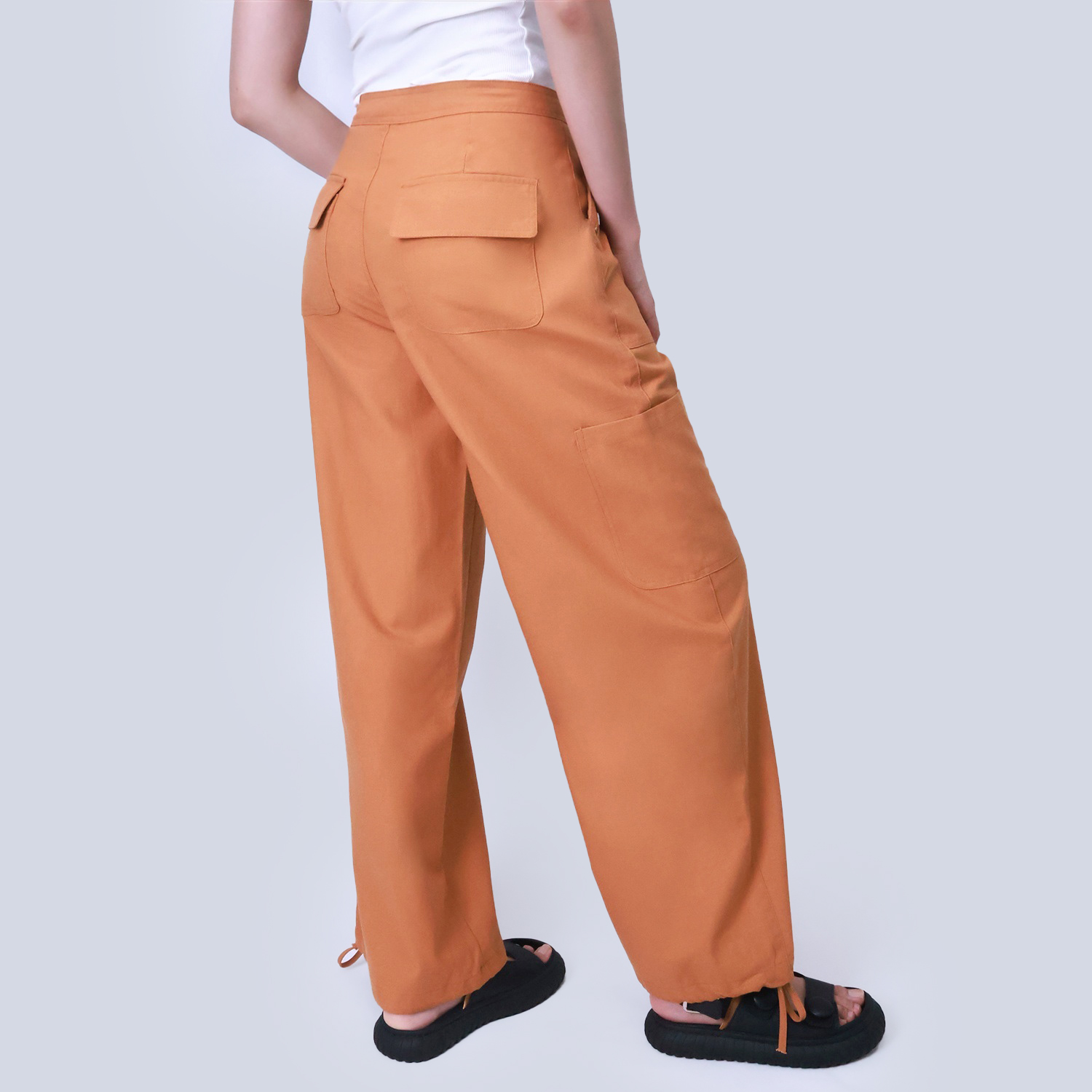 Pwest Women's Adjustable Stretchy Linen-Blend Wide-Leg Cargo Pant