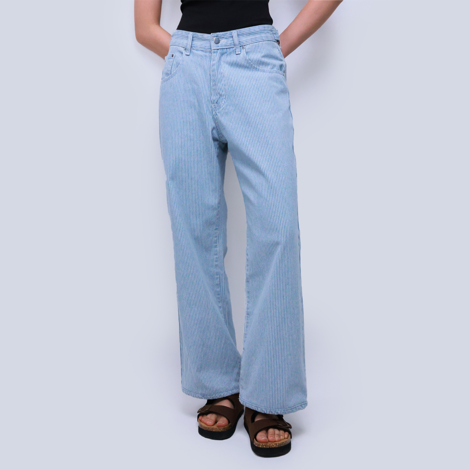 Pwest High Rise Womens Adjustable Button Casual Cinch Baggy Straight Leg Jeans