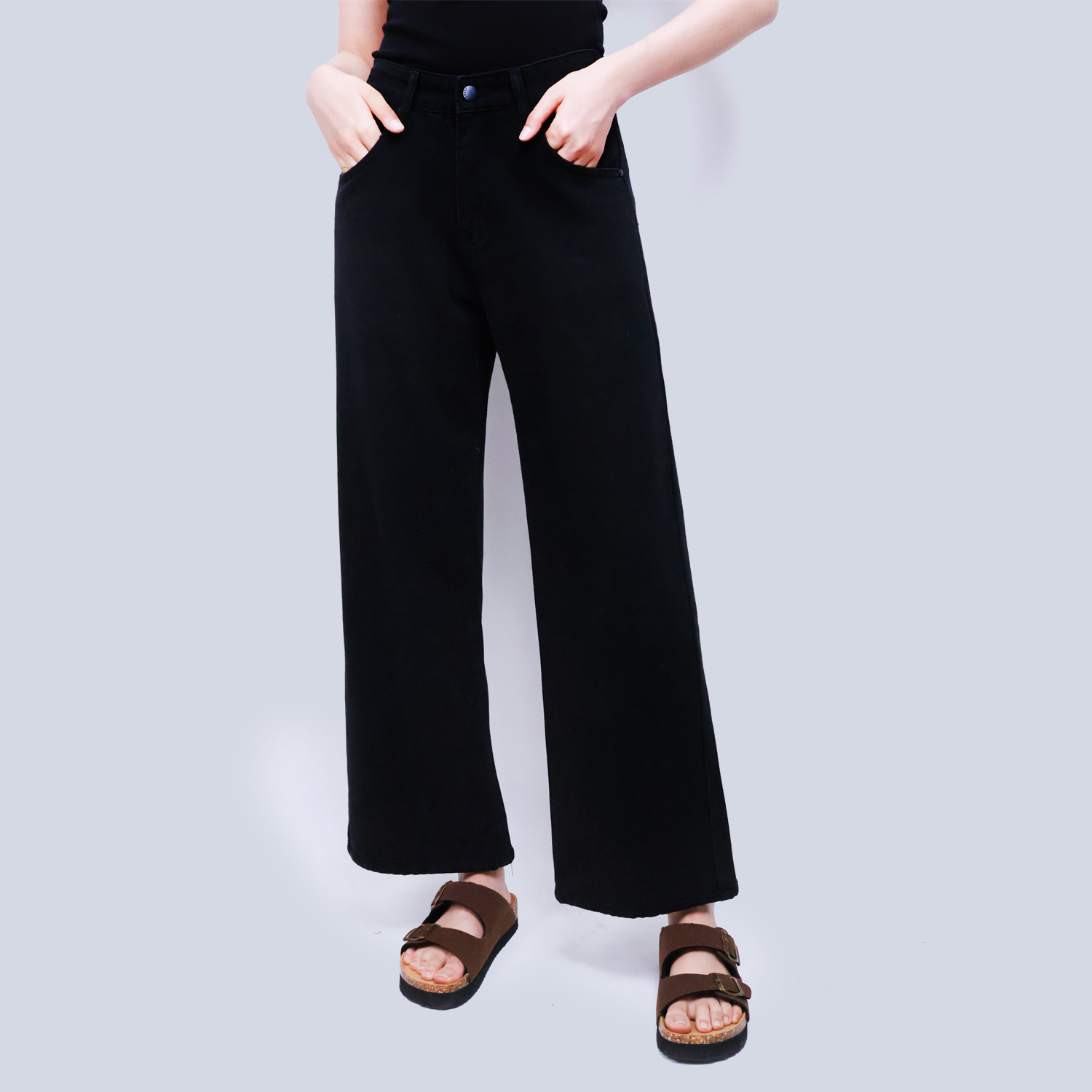 Pwest High Rise Womens Adjustable Button Casual Cinch Baggy Straight Leg Jeans