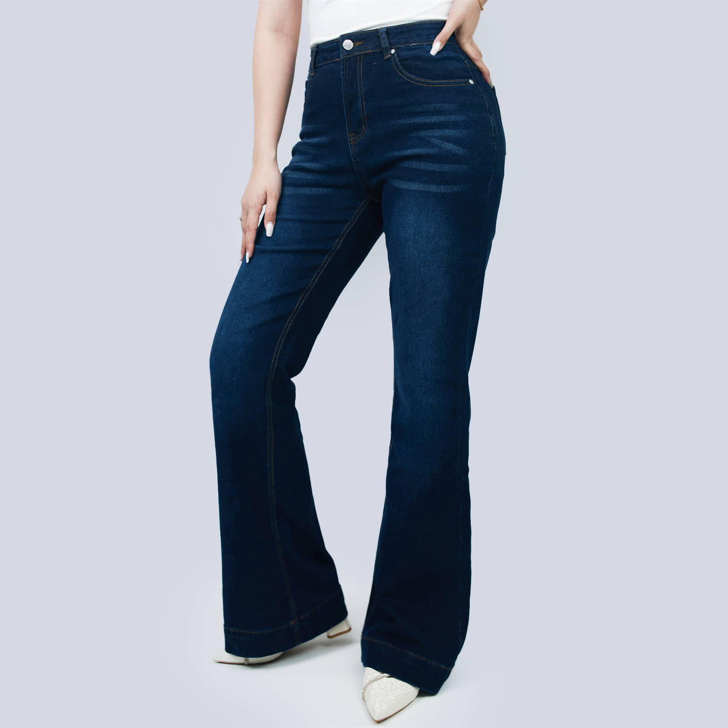 Pwest Women's High Waisted Stretch Tummy Lift Sculpt Flare Jeans