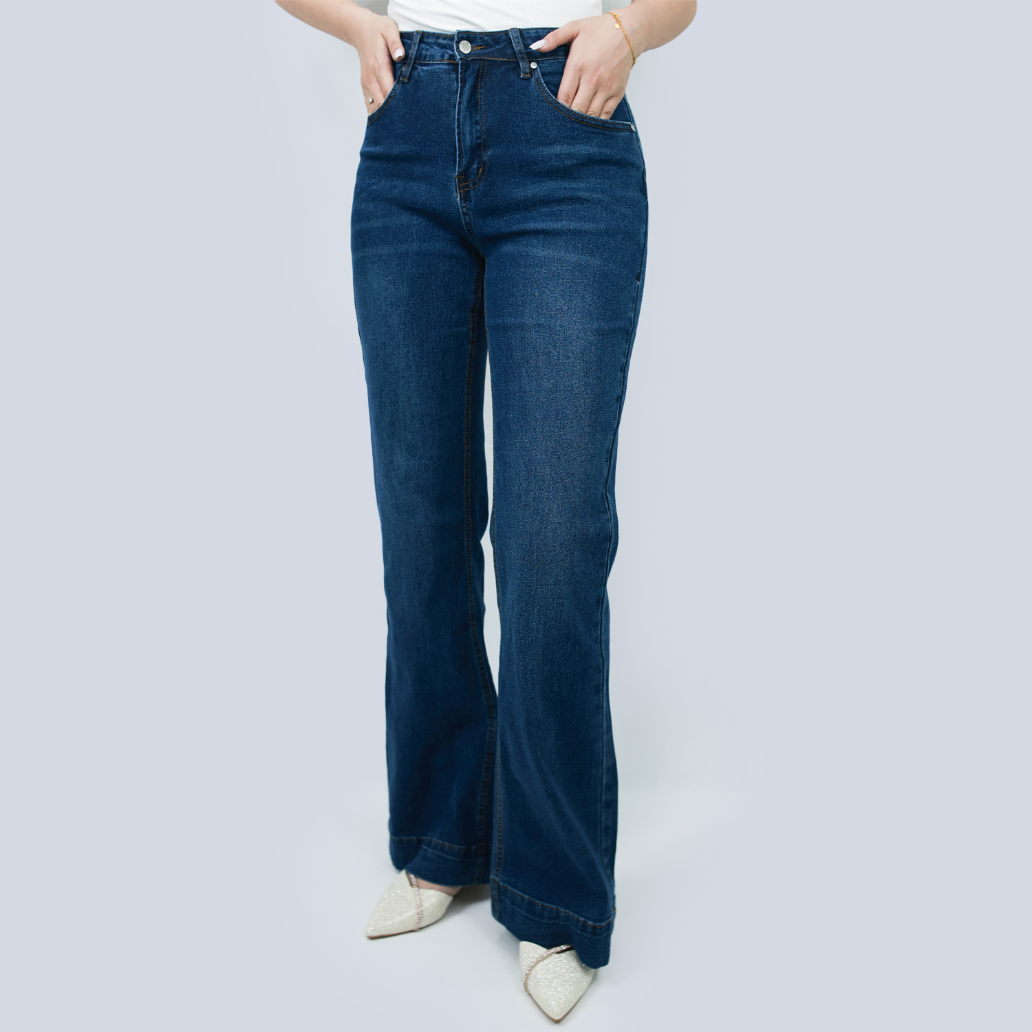Pwest Women's High Waisted Stretch Tummy Lift Sculpt Flare Jeans